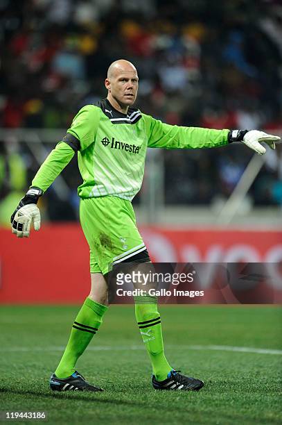 Goalkeeper Brad Friedel of Tottenham Hotspur looks on during the 2011 Vodacom Challenge match between Orlando Pirates and Tottenham Hotspur from...