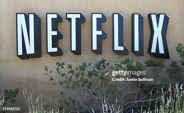 Sign is posted in front of the Netflix headquarters on July 20, 2011 in Los Gatos, California. Online movie rental company Netflix will report...