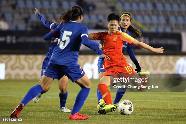 Li Yang of China in action during the Women's EAFF E-1 Football Championship match between Chinese Taipei and China at Busan Gudeok Stadium on...