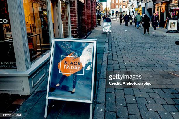2019 black friday sign outside a shop in nottingham - sandwich board stock pictures, royalty-free photos & images