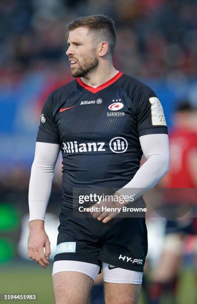 Elliot Daly of Saracens during the Heineken Champions Cup Round 4 match between Saracens and Munster Rugby at Allianz Park on December 14, 2019 in...