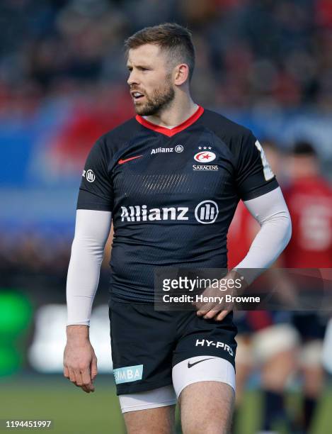 Elliot Daly of Saracens during the Heineken Champions Cup Round 4 match between Saracens and Munster Rugby at Allianz Park on December 14, 2019 in...