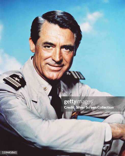 Cary Grant wearing a naval uniform in a publicity portrait issued for the film, 'Operation Petticoat', USA, 1959. The 1959 comedy, directed by Blake...