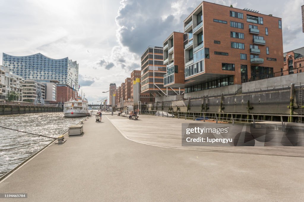 Empty street close the quay,Hamburg