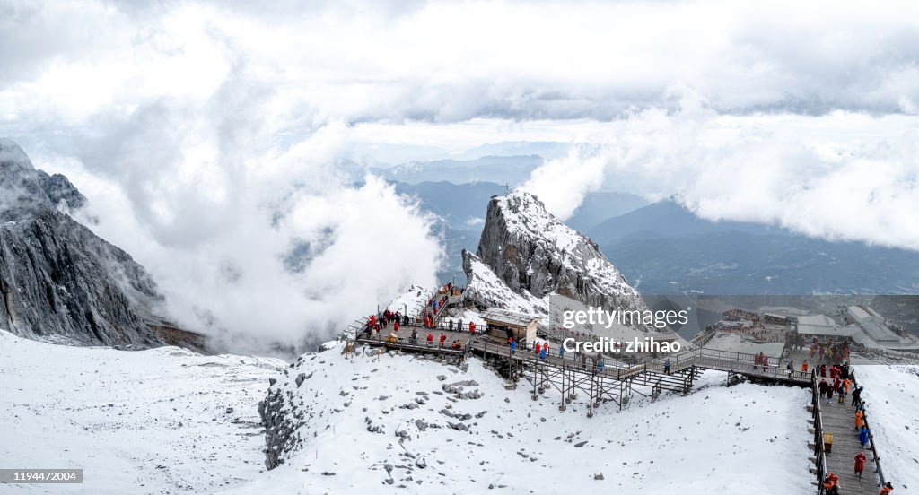 Winding mountain trail in Yulong Snow Mountain, Yunnan, China