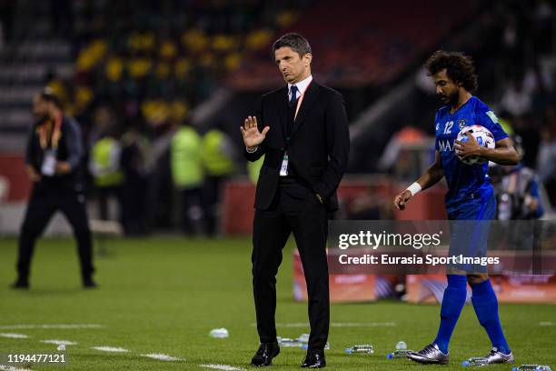 Al Hilal Head Coach Razvan Lucescu gestures during the FIFA Club World Cup 2nd round match between Al Hilal and Esperance Sportive de Tunis at Jassim...