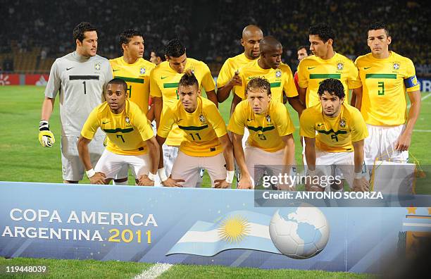 Brazil's footbal team poses before their 2011 Copa America Group B first round football match against Ecuador, at the Mario Kempes stadium in...