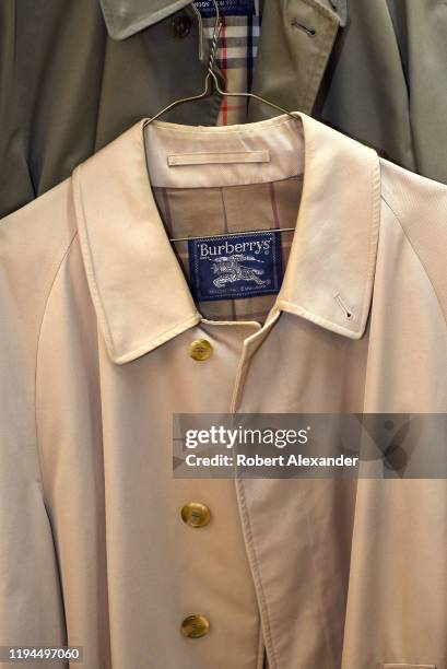 Vintage or used Burberrys trench coat for sale at an antique shop in Santa Fe, New Mexico. In 1999 the company, headquartered in London, England,...