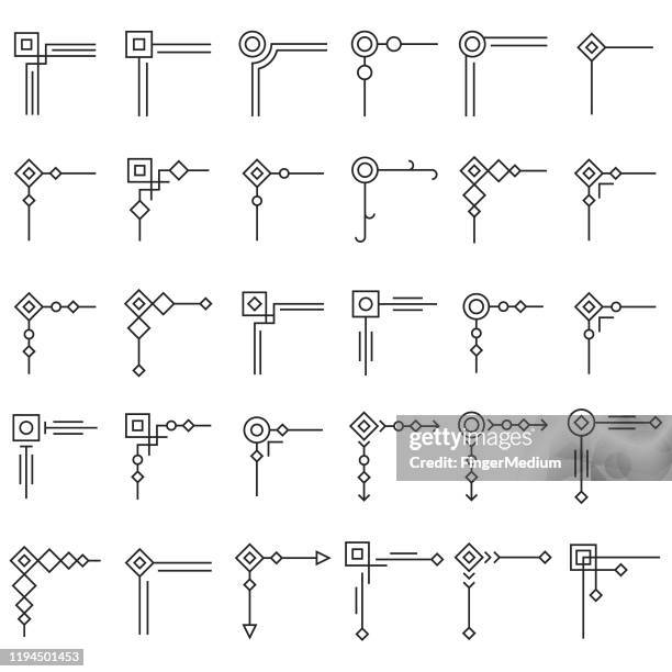 corner border line icons set - fancy line border stock illustrations