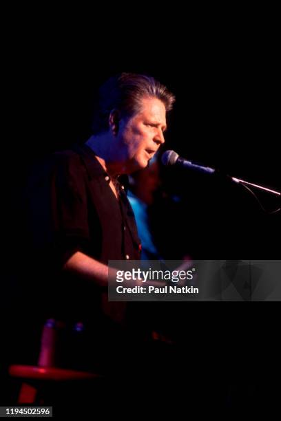 American Rock and Pop musician Brian Wilson plays keyboards as he performs onstage at the Roxy Theater, Los Angeles, California, April 7, 2000.
