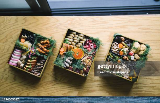japanese new year's day food osechi ryori - new year japan stock pictures, royalty-free photos & images