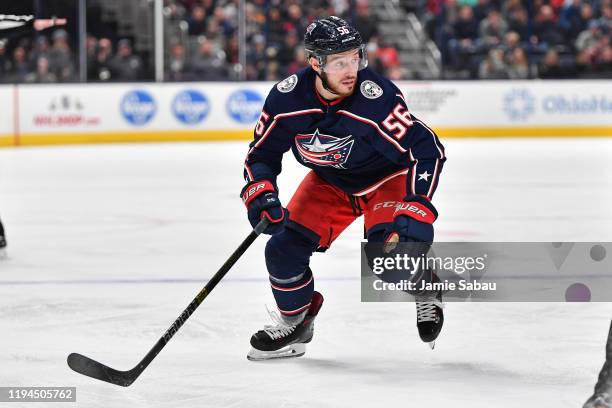 Marko Dano of the Columbus Blue Jackets skates against the Washington Capitals on December 16, 2019 at Nationwide Arena in Columbus, Ohio.