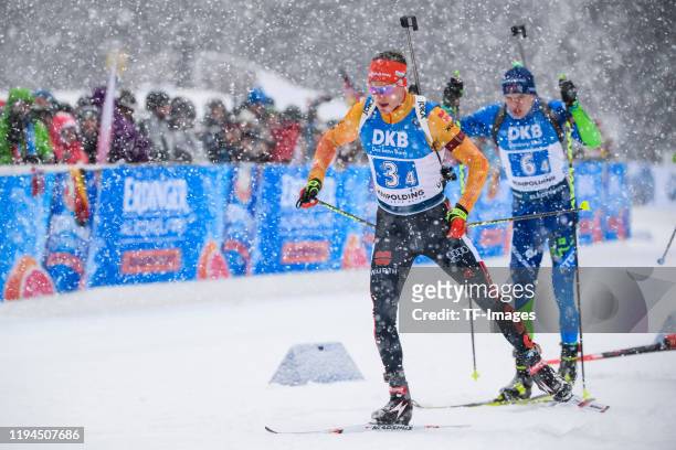 Benedikt Doll of Germany in action competes during the Men 4x7.5 km Relay Competition at the BMW IBU World Cup Biathlon Ruhpolding on January 18,...