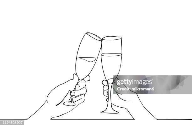 single line drawing of a champane celabrations - champagne glass icon stock pictures, royalty-free photos & images