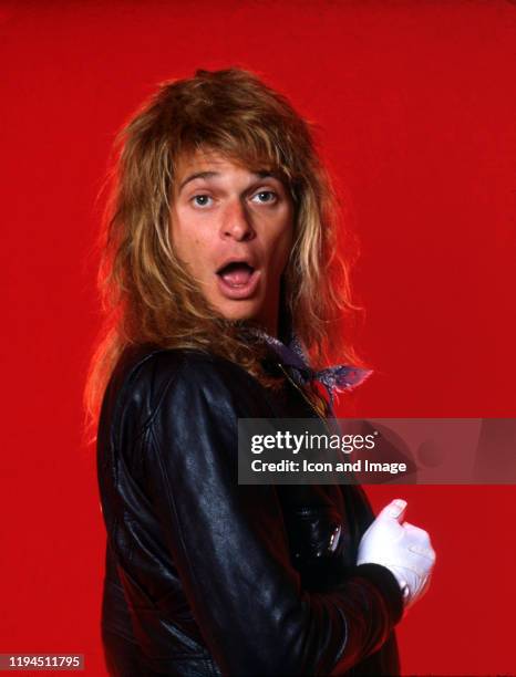 American rock vocalist and former lead singer of Van Halen, David Lee Roth, poses for a portrait backstage at Cobo Arena during his "Eat 'Em and...