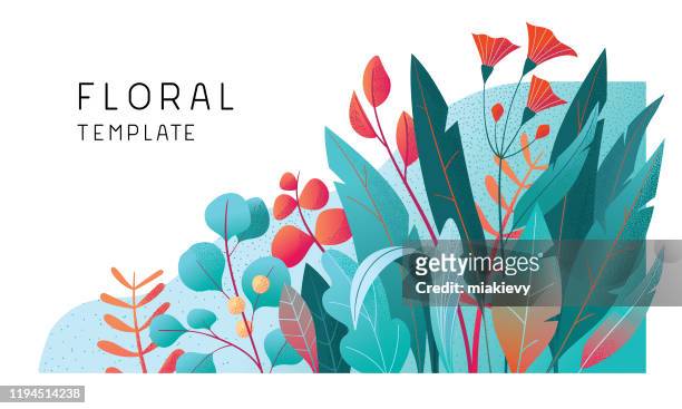stockillustraties, clipart, cartoons en iconen met floral banner sjabloon - bloem plant
