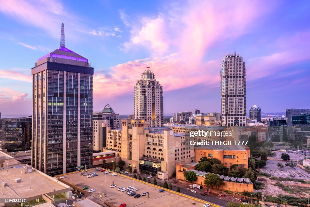 Sandton City centre at sunset with Nelson Mandela Square