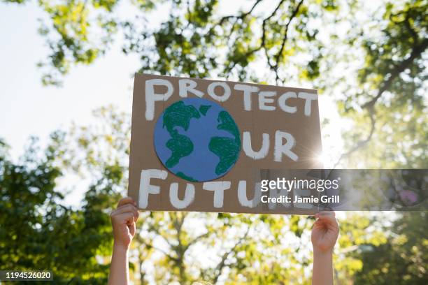 climate change activist holding sign - activist stock pictures, royalty-free photos & images