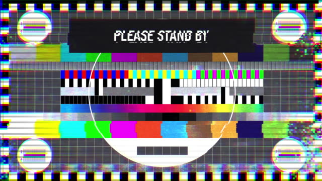 Please stand by text on TV screen, maintenance, no signal, silence, emergency