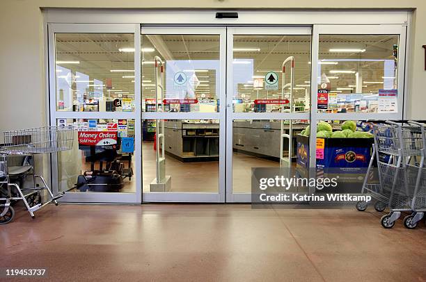 entrance of grocery store. - supermarket entrance stock pictures, royalty-free photos & images
