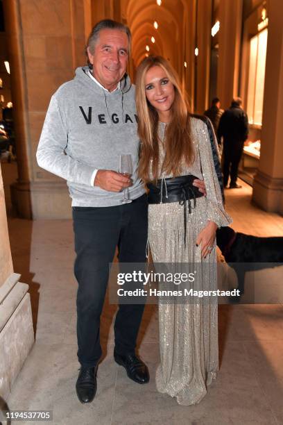 Urs Brunner and his wife Daniela Brunner attend the Giulia & Romeo Christmas Soiree at Maximilian Arkaden on December 17, 2019 in Munich, Germany.