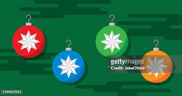 weihnachtsschmuck flach - weihnachtsbaum schmücken stock-grafiken, -clipart, -cartoons und -symbole