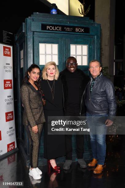 Mandip Gill, Jodie Whittaker, Segun Akinola and Bradley Walsh attend a photocall for the new series launch of "Doctor Who" at BFI Southbank on...