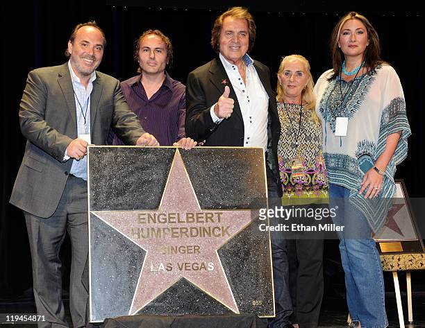 Singer Engelbert Humperdinck appears with his star at the Paris Las Vegas along with his sons Scott Dorsey and Jason Dorsey, his wife Patricia Dorsey...