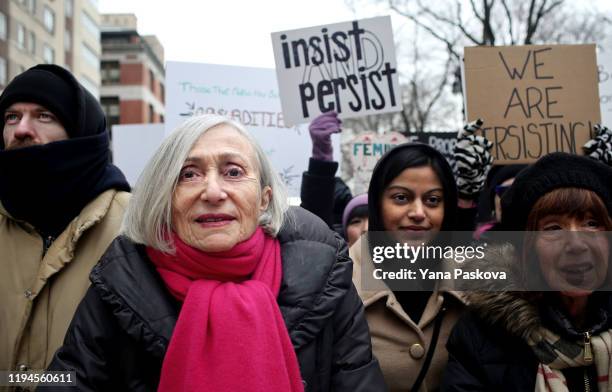 People participate in the annual Women's March on January 18, 2020 in New York City. In the fourth iteration of the Women’s March, thousands are...