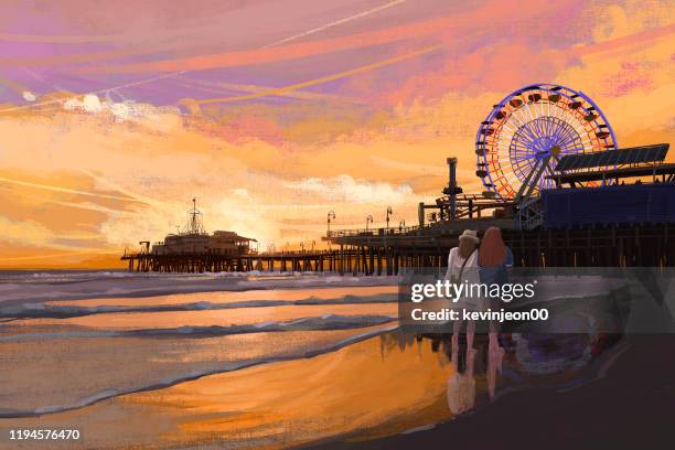 vergnügungspark in santa monica - santa monica pier stock-grafiken, -clipart, -cartoons und -symbole