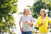 old couple jogging outdoors
