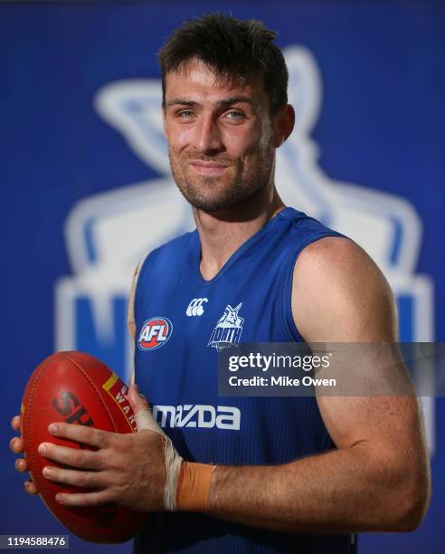 Tom Campbell of the Kangaroos poses during a North Melbourne Kangaroos AFL training session at Arden Street Ground on December 18, 2019 in Melbourne,...