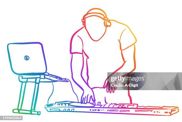dj late night rainbow - dj console top stock illustrations
