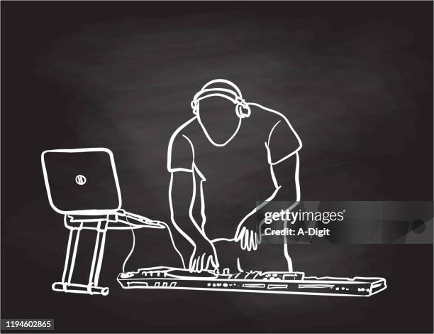 dj late night chalkboard - electronic music stock illustrations