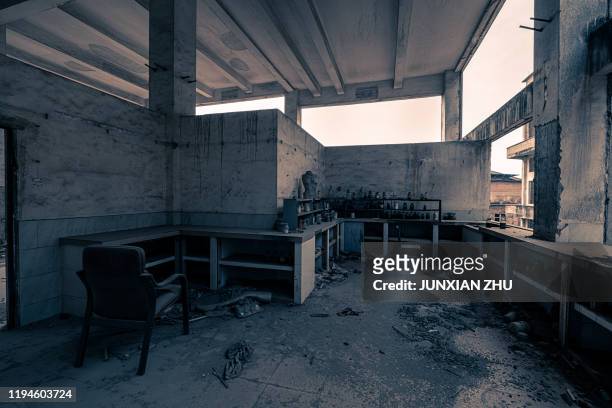 abandoned chemistry laboratory - lab bench stock pictures, royalty-free photos & images