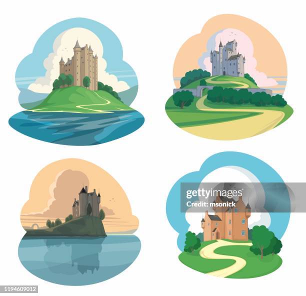 illustrazioni stock, clip art, cartoni animati e icone di tendenza di insieme di castelli - castle