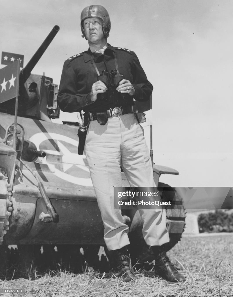 Patton Command American military commander Lieutenant General George S. Patton holds ...