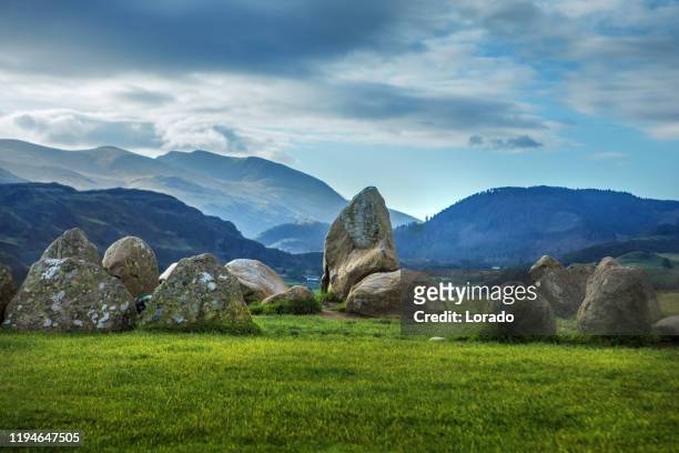 beautiful ring of stones in a countryside landscape in the north of england at dawn - stone circle stock pictures, royalty-free photos & images