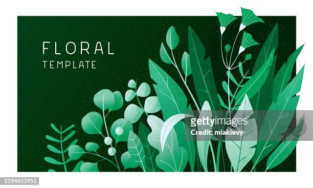 illustrazioni stock, clip art, cartoni animati e icone di tendenza di striscione floreale verde - leaf