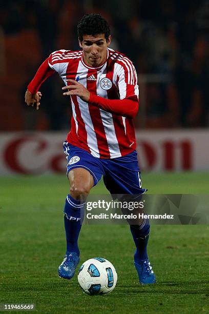 Marcos Cáceres, from Paraguay, in action during a semi final match at Malvinas Argentinas Stadium on July 20, 2011 in Mendoza, Argentina.