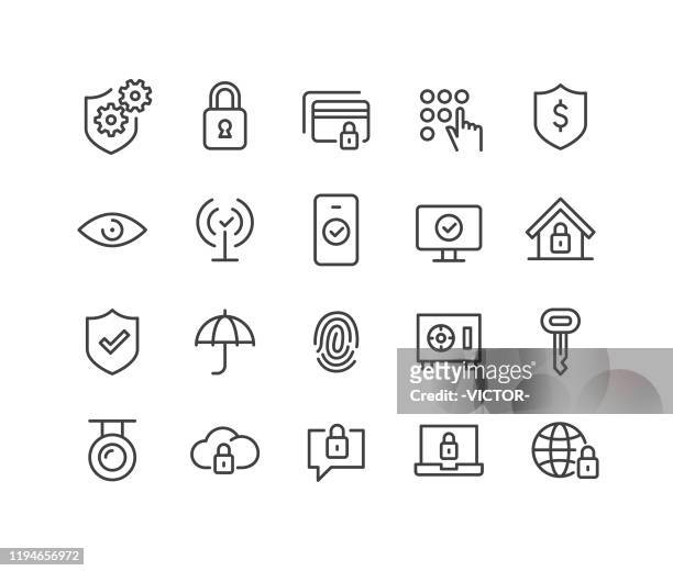 illustrazioni stock, clip art, cartoni animati e icone di tendenza di icone di sicurezza - serie linea classica - misure di sicurezza