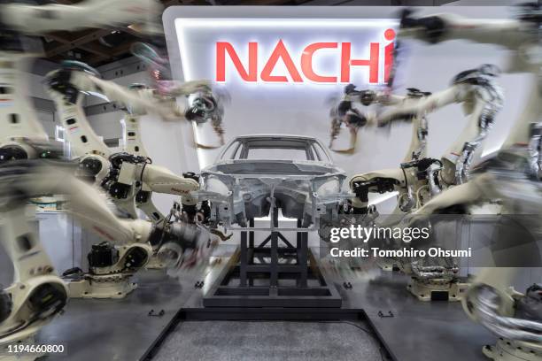 Spot welding robots are demonstrated in the Nachi-Fujikoshi Corp. Booth at the International Robot Exhibition on December 18, 2019 in Tokyo, Japan....