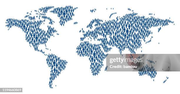 world map made of stickman figures - population growth stock illustrations