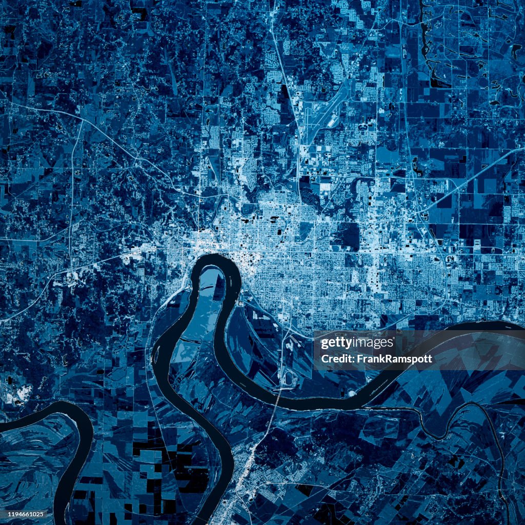 Evansville Indiana 3D Render Map Blue Top View Oct 2019