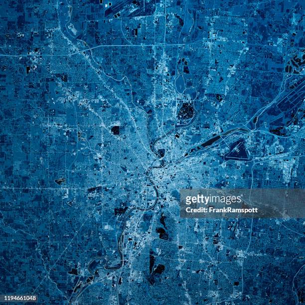 dayton ohio 3d render karte blau top ansicht mär 2019 - dayton ohio stock-fotos und bilder