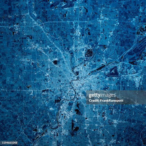 dayton ohio 3d render map blue top view mar 2019 - dayton ohio foto e immagini stock