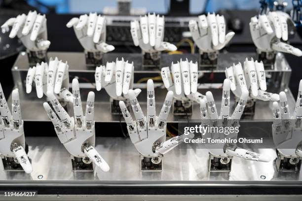 Hand robot hands are displayed at the International Robot Exhibition on December 18, 2019 in Tokyo, Japan. IREX International Robot Exhibition in...