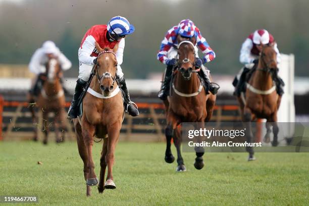 Nico de Boinville riding Fraser Island clear the last to win The Prodec Networks Juvenile Hurdle at Newbury Racecourse on December 18, 2019 in...