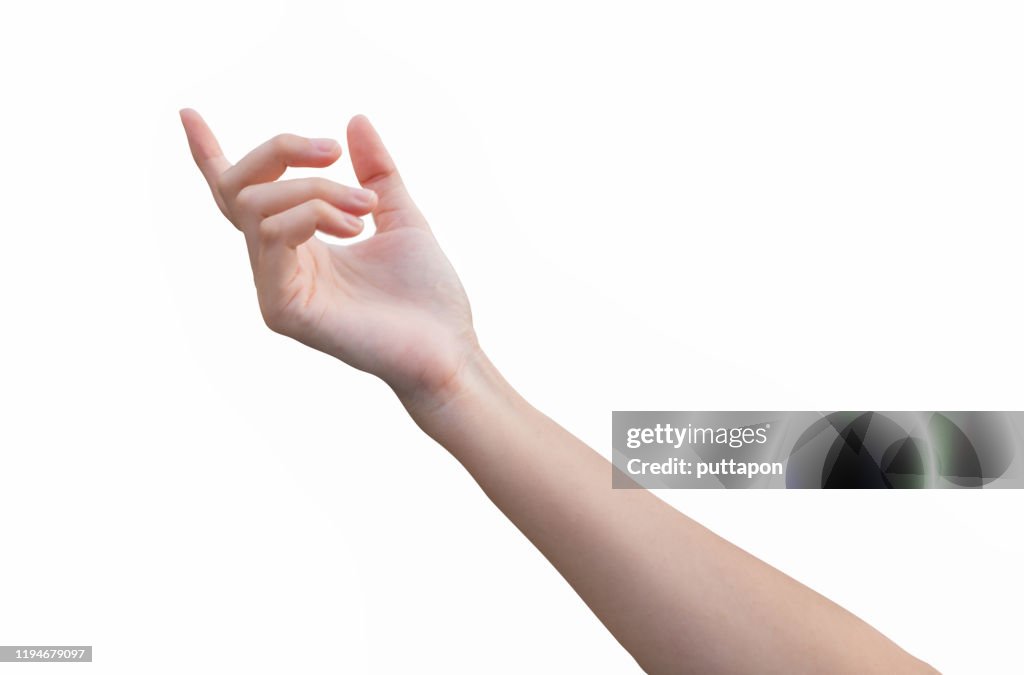 A close up of a woman's hand on a white background