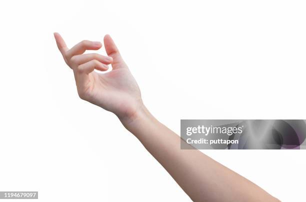 a close up of a woman's hand on a white background - human arm - fotografias e filmes do acervo